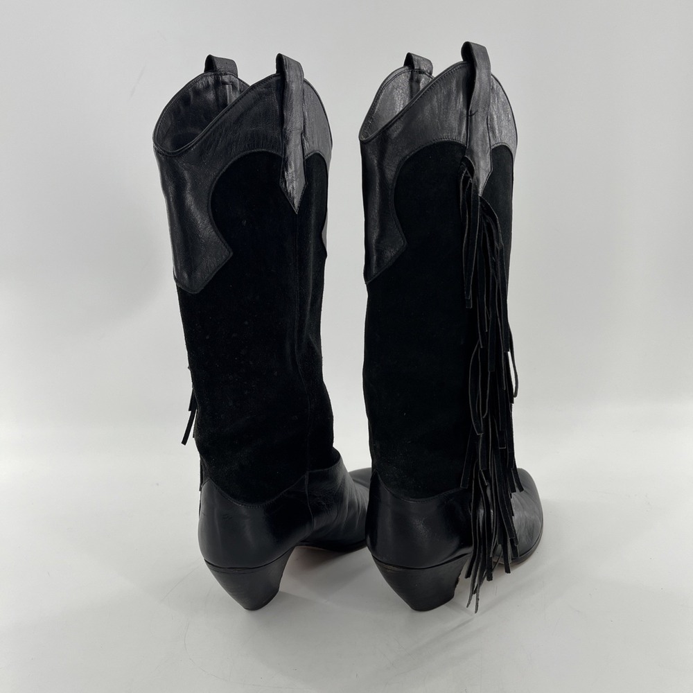 Rare Vintage Lenni Italian Leather Suede Calf Boots Fringe Heel‎ 7.5 Cowgirl - Picture 11 of 16